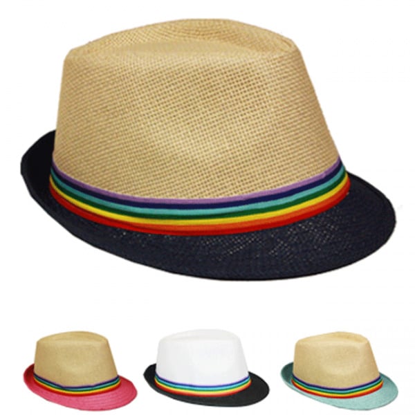 Rainbow Strip Trilby Fedora STRAW HAT Set