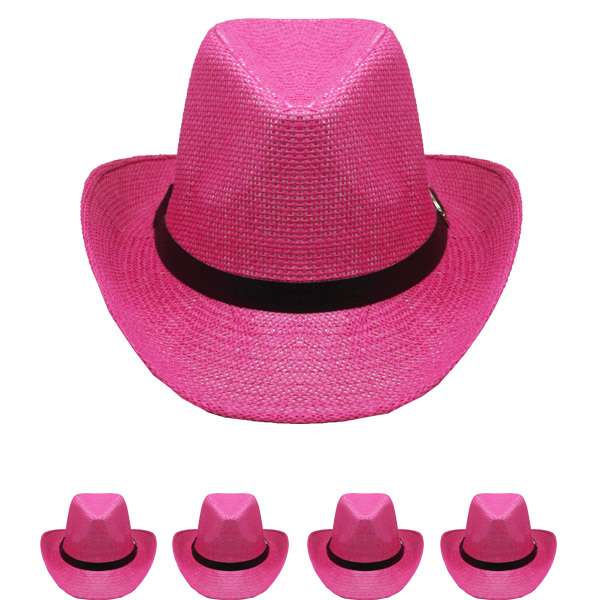 Pink Color Paper Straw Cowboy Hat