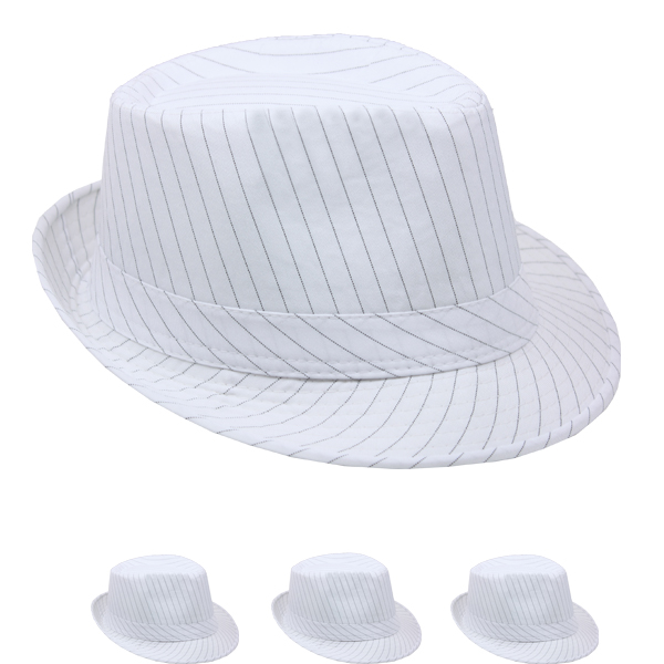 BLACK Pinstripes White Trilby Fedora Hat