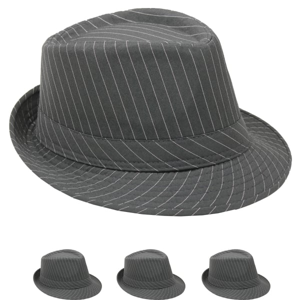 White Pinstripes Gray Trilby Fedora Hat