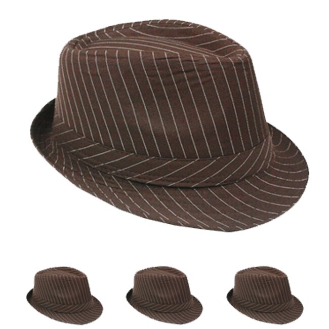 White Pinstripes Brown Trilby Fedora HAT