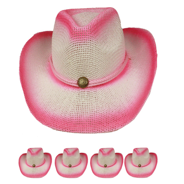 Pink Shaded White Straw Cowgirl HATs