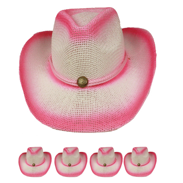 Pink Shaded White STRAW Cowgirl HATs