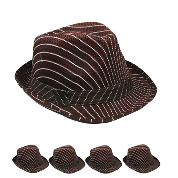 White Pinstripes BROWN Adult Trilby Fedora Hat