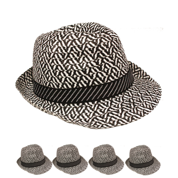 BLACK & White Retro Checker Adult Trilby Fedora Hat
