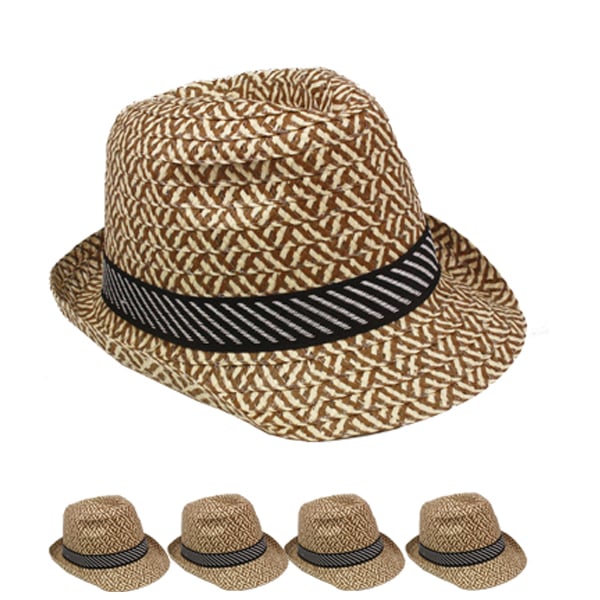 Brown Retro Checker Trilby Fedora HAT with Sweatband