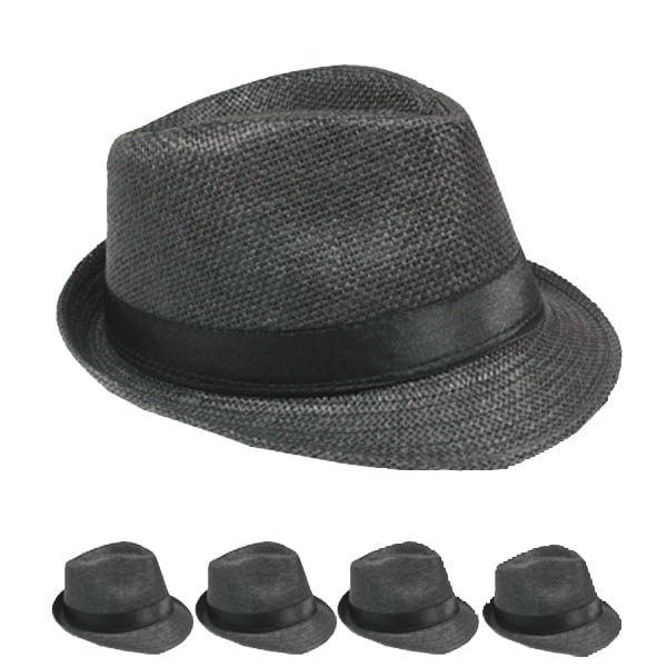 Classic Black Toyo Straw Trilby Fedora HAT with Black Strip Band