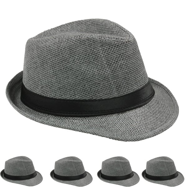 Classic Gray Toyo STRAW Trilby Fedora HAT with Black Strip Band