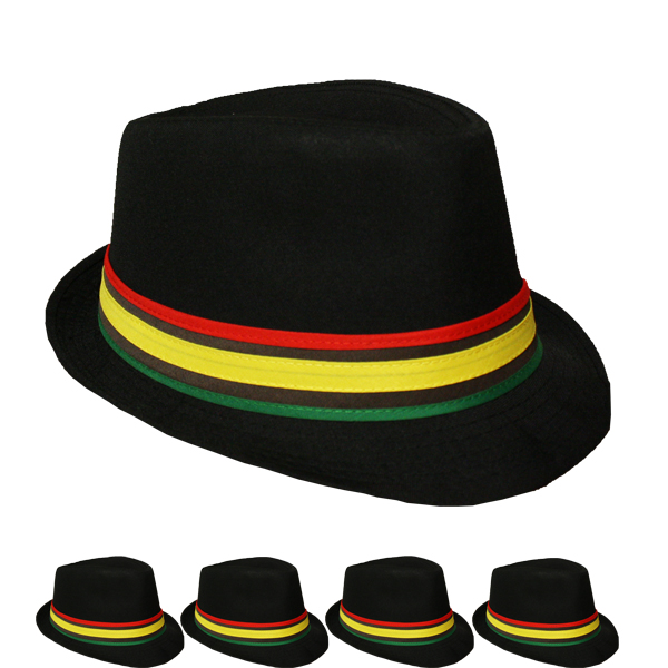 Black ADULT Trilby Set with Rasta Strip Band