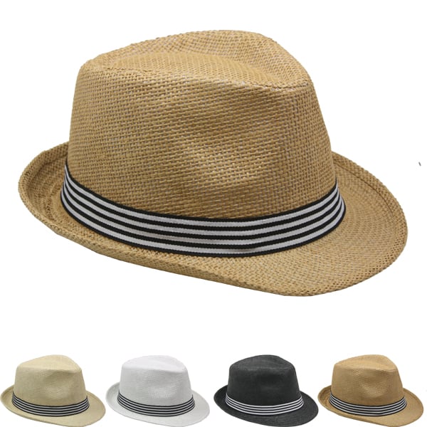 Adult Straw Trilby Fedora HAT Set with Strip Band