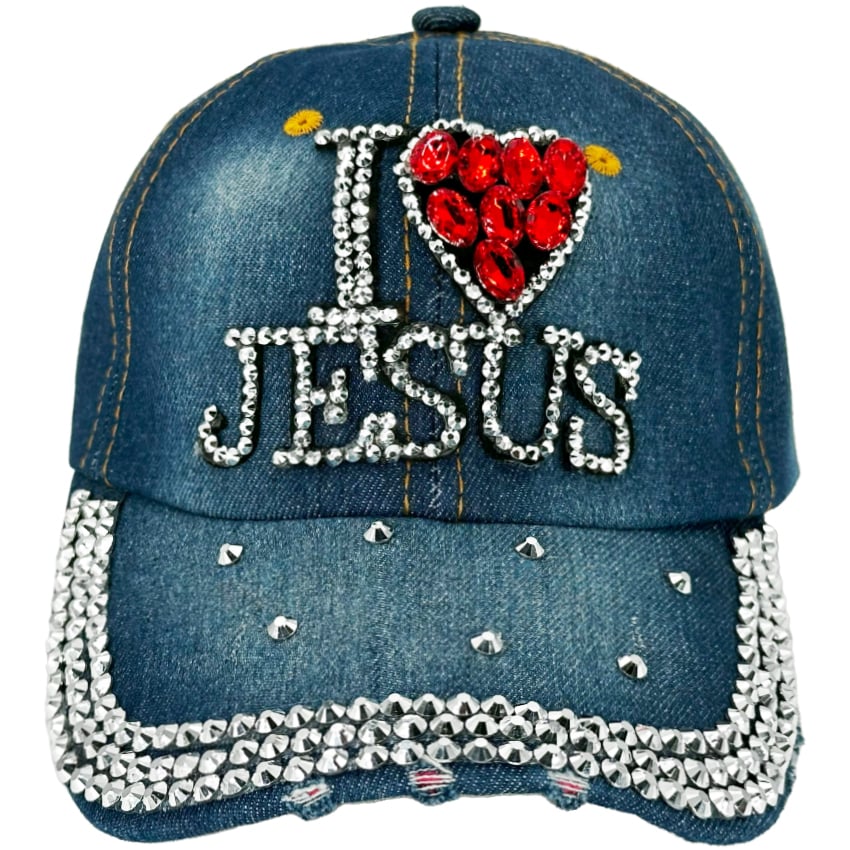 Rhinestone Bling BASEBALL CAPs - 'I Love Jesus' Rhinestone Design
