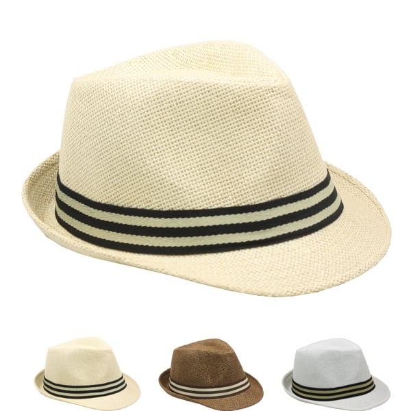 STRAW Trilby Fedora HATs with Striped Band
