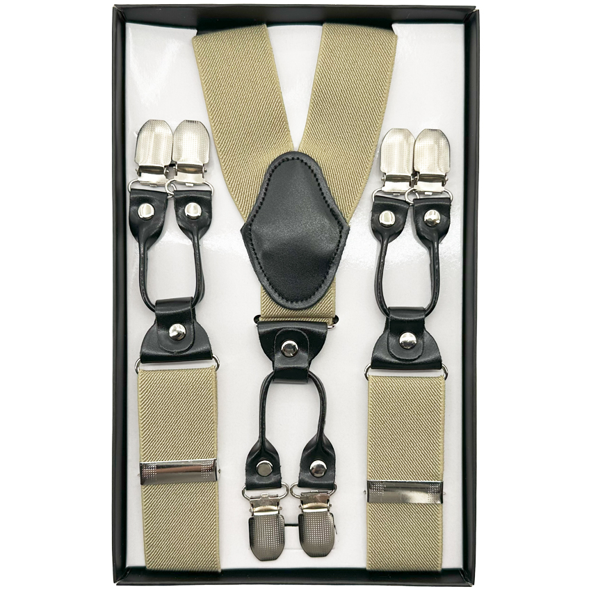 Khaki suspenders with six-clip for Adults