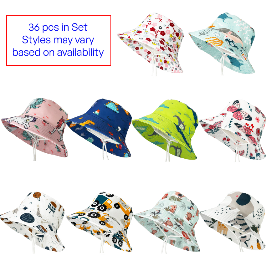 Custom Cute Bucket Hats with Strings - Bucket Hat Set for Children | 36 PCs