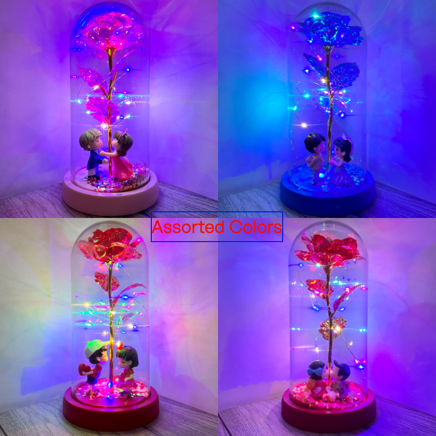 LED Rose with Couple Design VALENTINE Gifts - Assorted Colors | 6 pcs