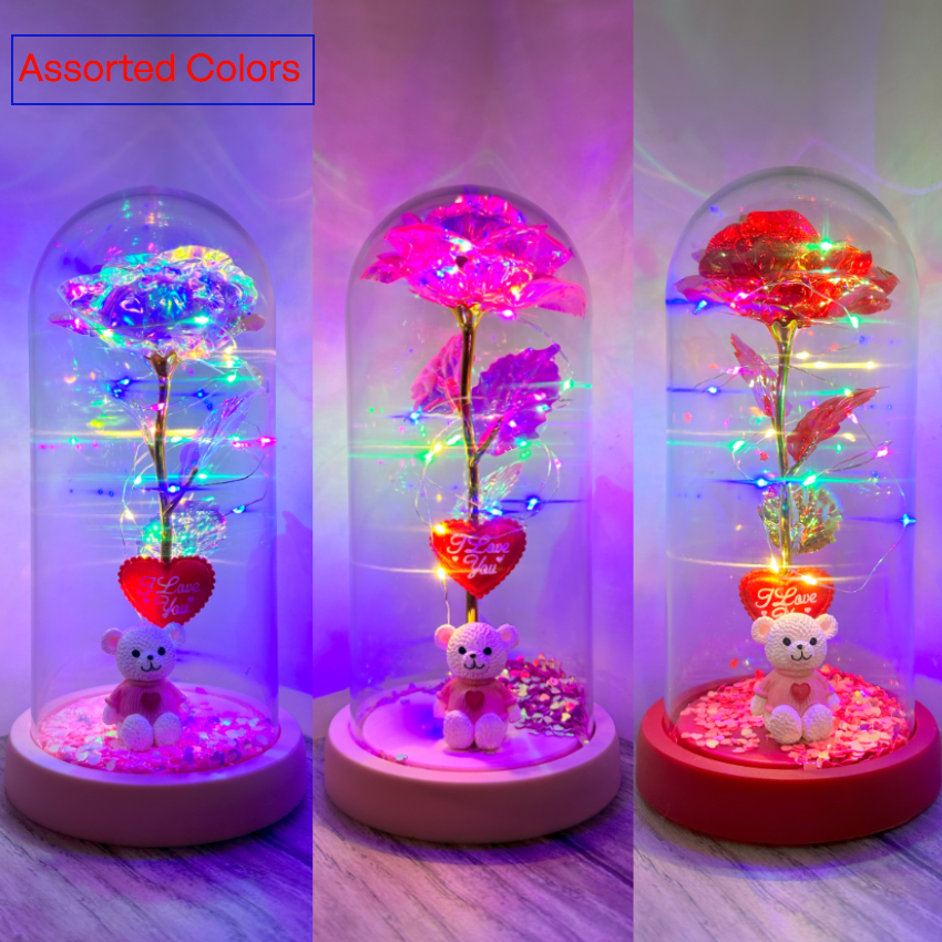 Light-up Roses with Bear VALENTINE Gift Set - Assorted Colors | 6 pcs