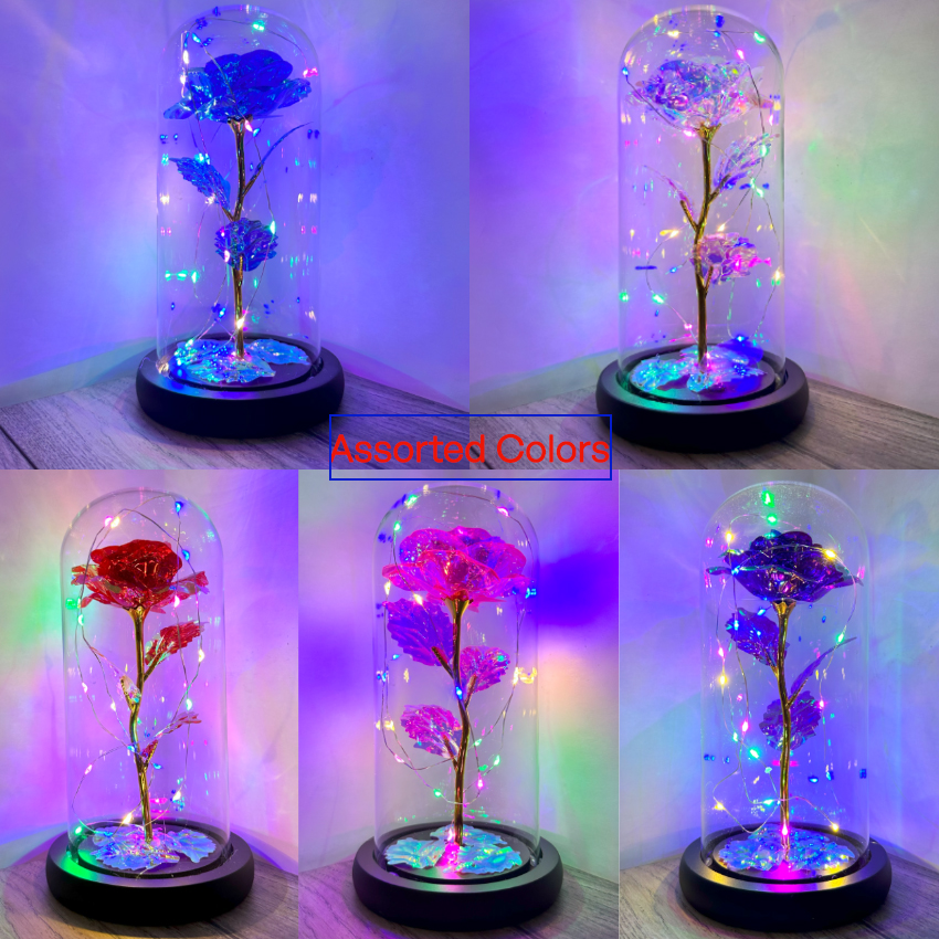 Light-up Roses in Glass Dome - VALENTINE Gifts for Her | Assorted Colors