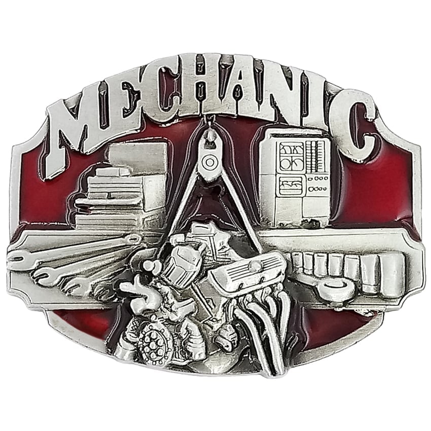 Vintage Mechanic BELT Buckle with Engine Design