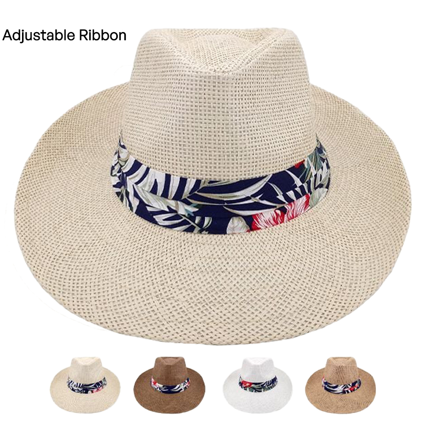 Men's STRAW Summer HAT - Wide Brim HAT with Flower Strip Assorted Color