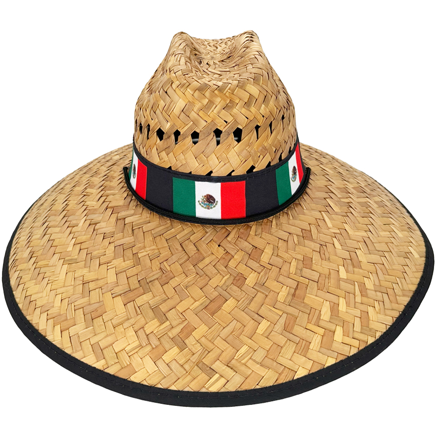 Straw Summer Hat with Mexican Flag on Black BANDANA