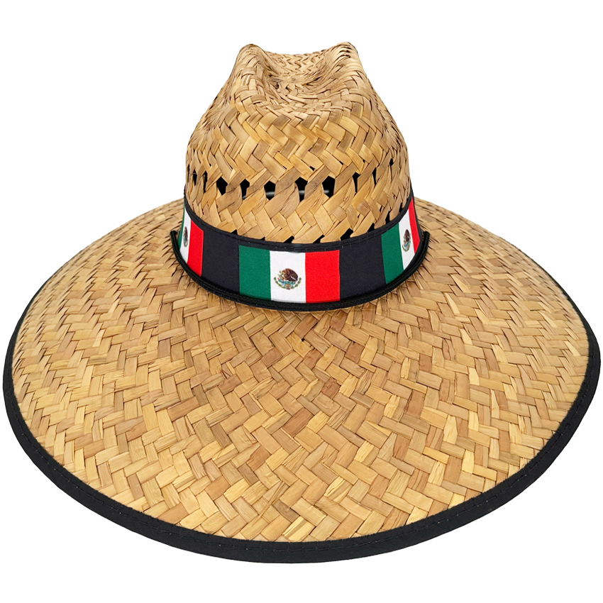 Straw Summer Hat with MEXICAN Flag on Black Bandana