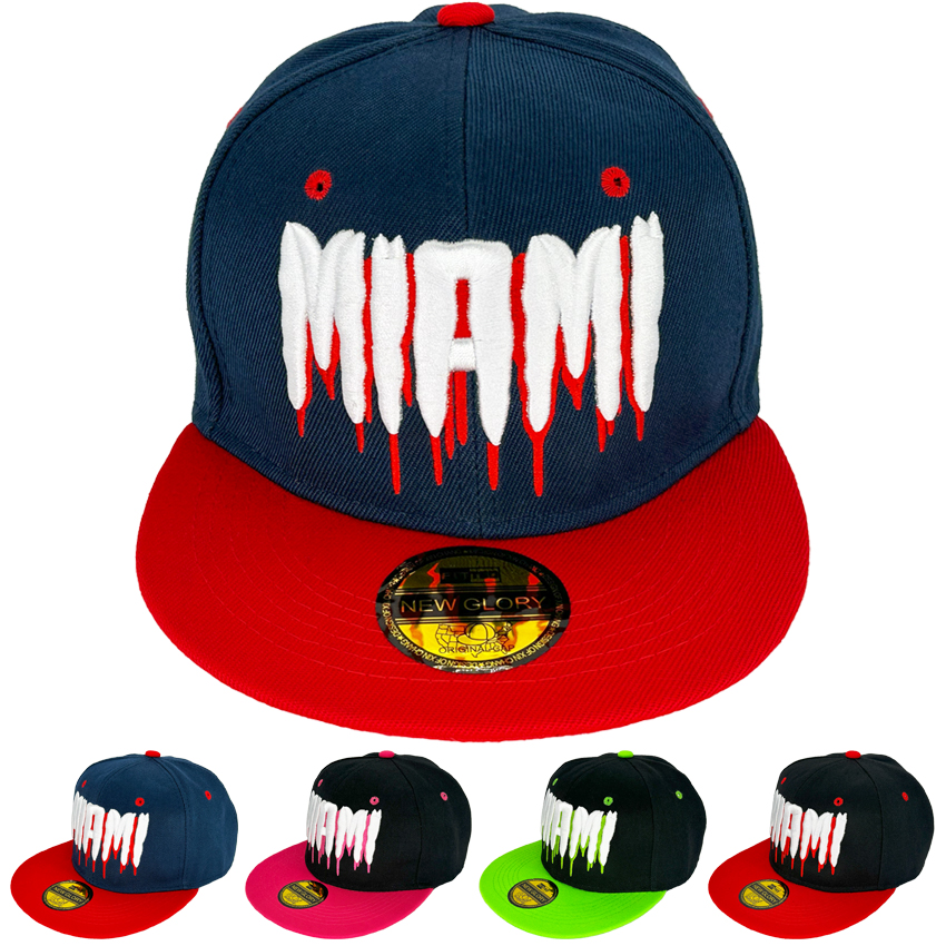 MIAMI Snapback Hats with Embroidered Multicolor Design