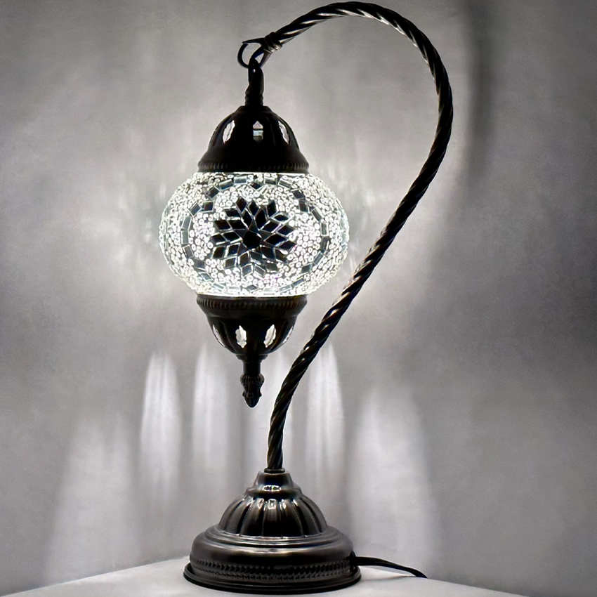 White Flower Mosaic Table LAMPs with Swan Neck Style - Without Bulb