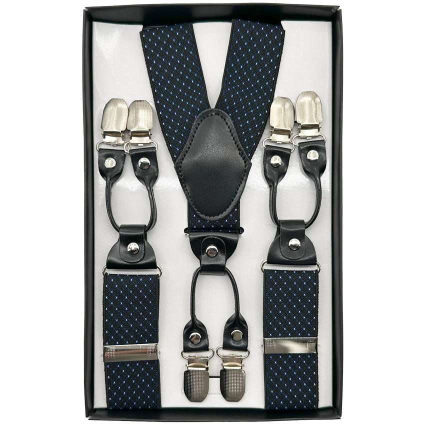 White Polka Dots on Royal Blue Suspenders with 6 clips