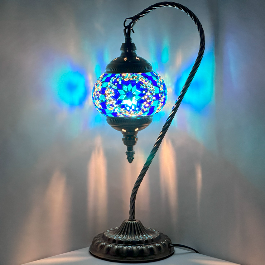 Blue Turkish LAMPs with Swan Neck Design- Without Bulb 