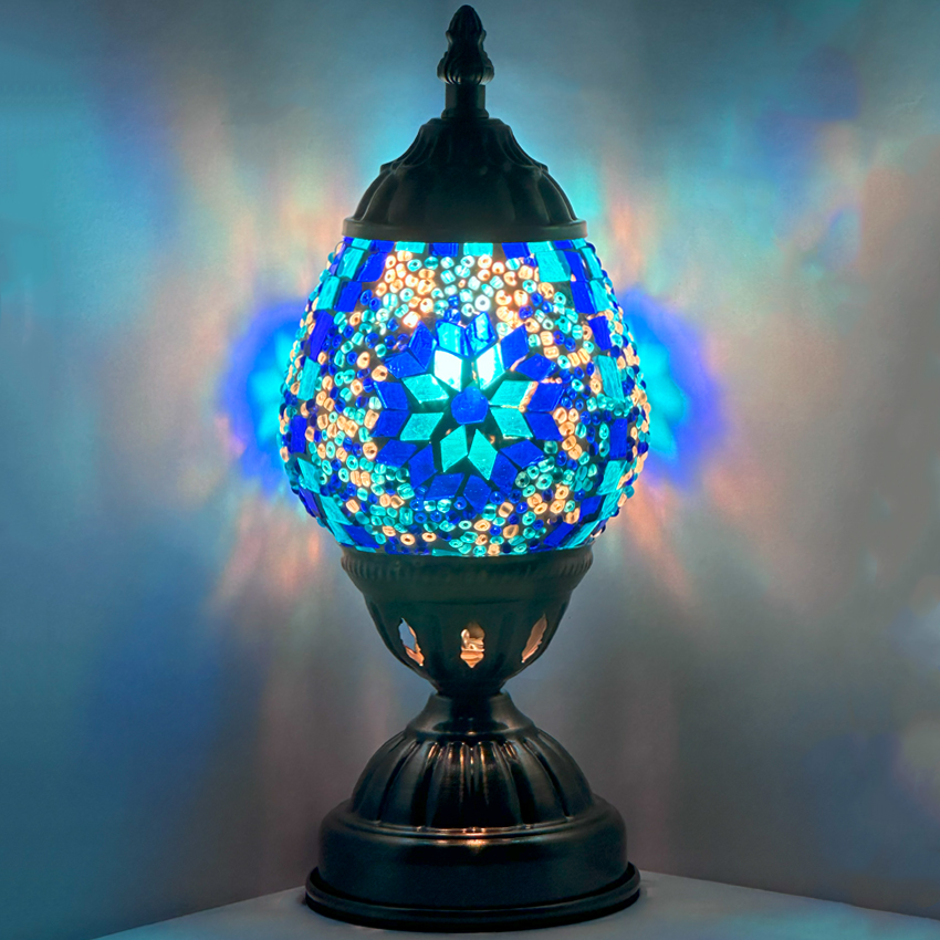 Moroccan Blue FLOWER Mosaic Table Lamp - Without Bulb