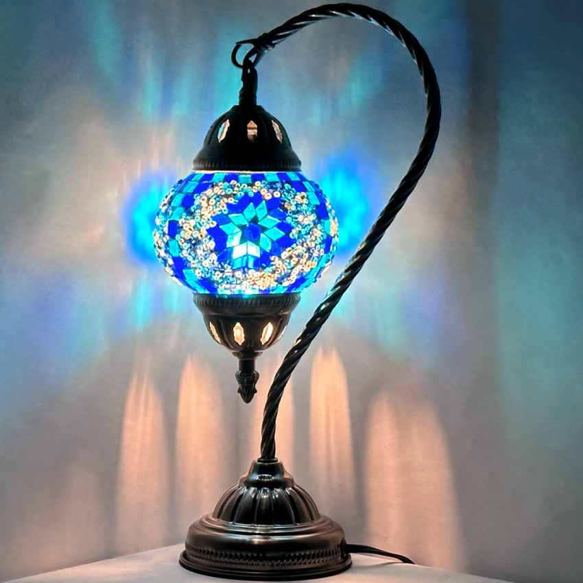 Blue Mosaic Desk Lamps with Swan Neck Design - Without Bulb