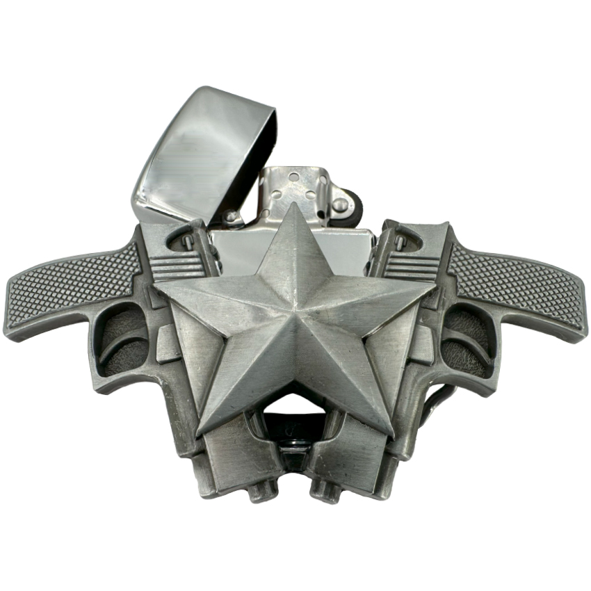 2 Guns and Star Badge Lighter BELT BUCKLEs