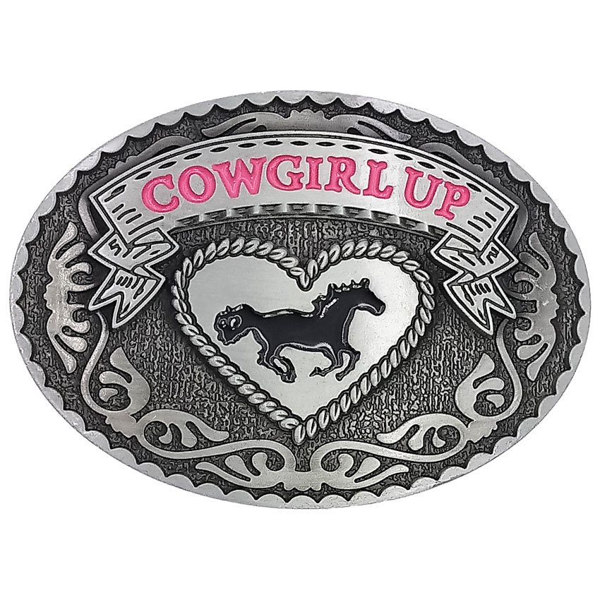 Oval Cowgirl Up BELT BUCKLE