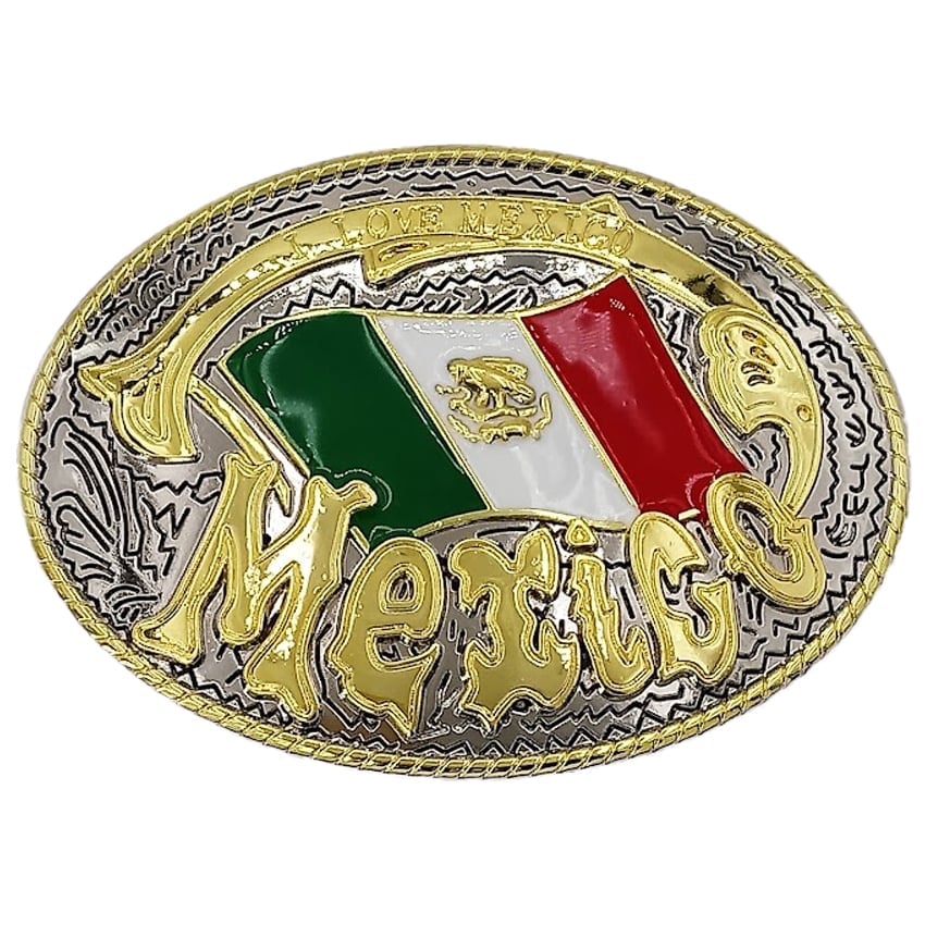 Oversize Mexican Flag BELT Buckle