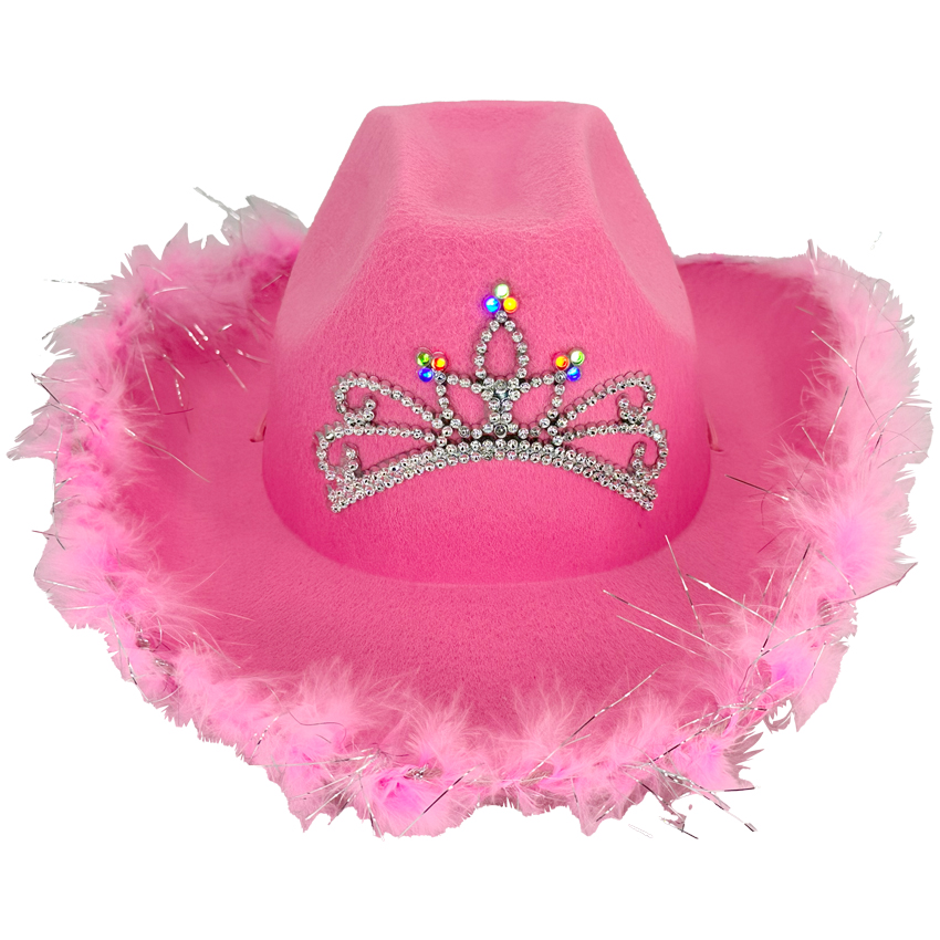Light-up Pink Cowgirl Hats with Feathers for Kids - TIARA Crown