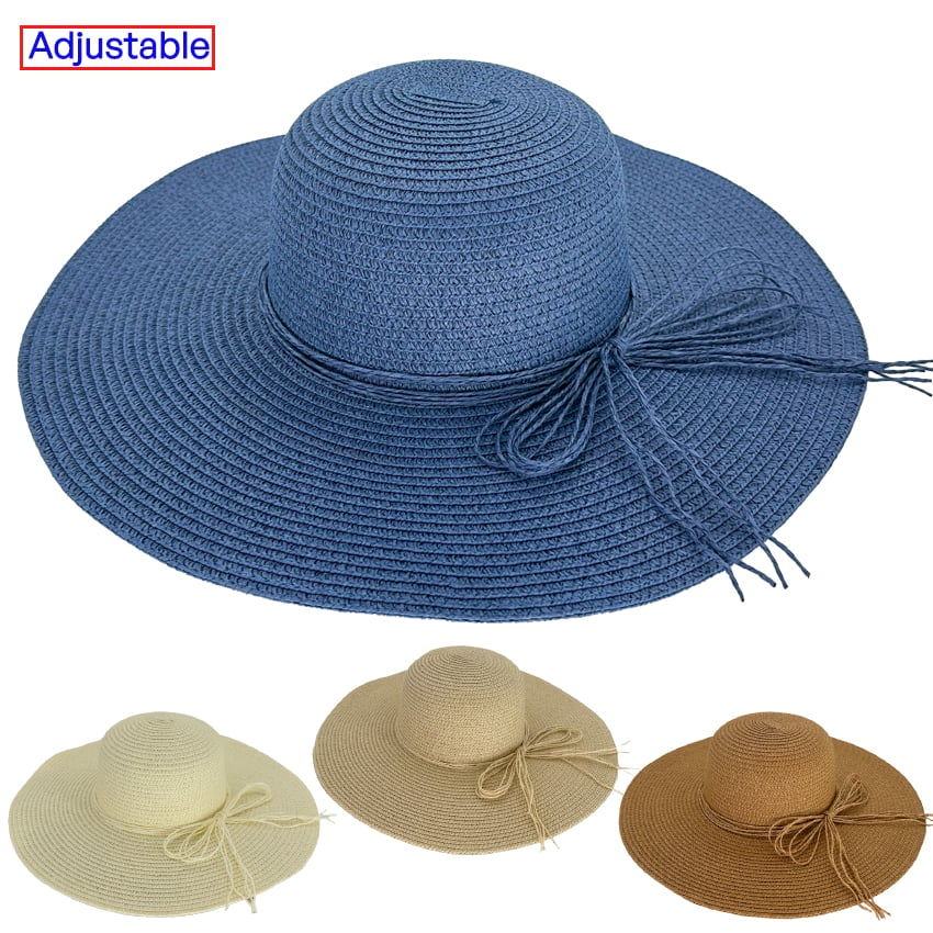 Plain Colors Wide Brim Bowknot Floppy STRAW HAT