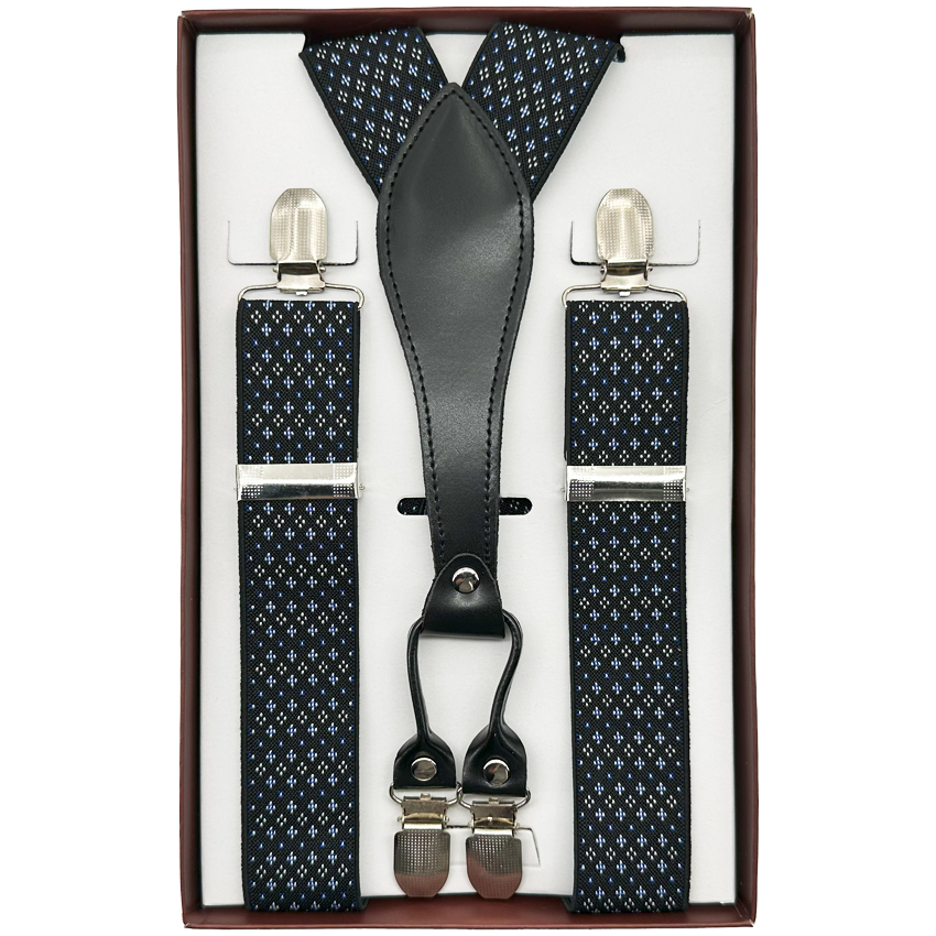 White and Blue patterns on Black AB Suspenders