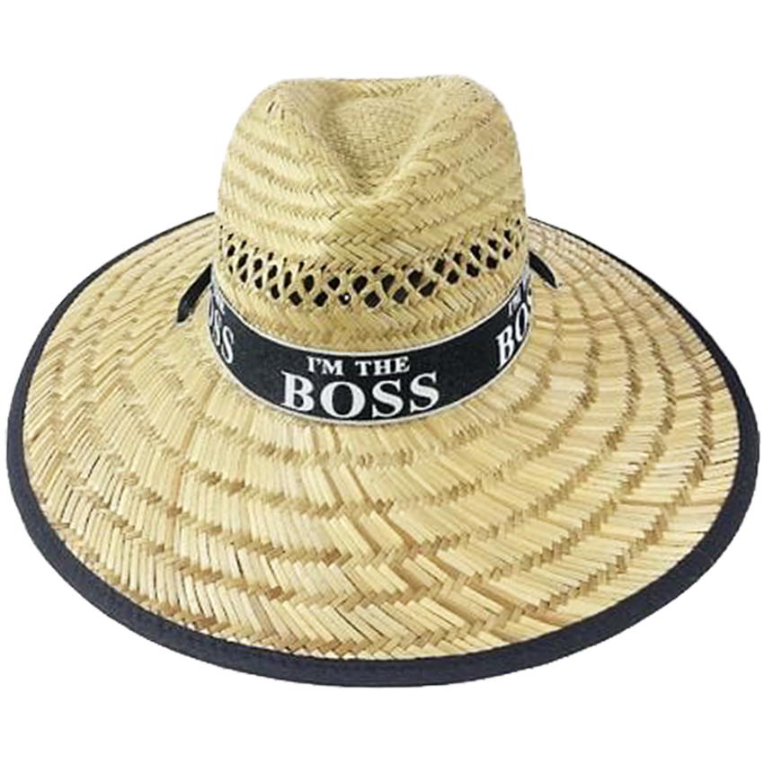 Raffia STRAW Summer HAT for Men - Lightweight ''I'm The Boss'' Written Sun HAT