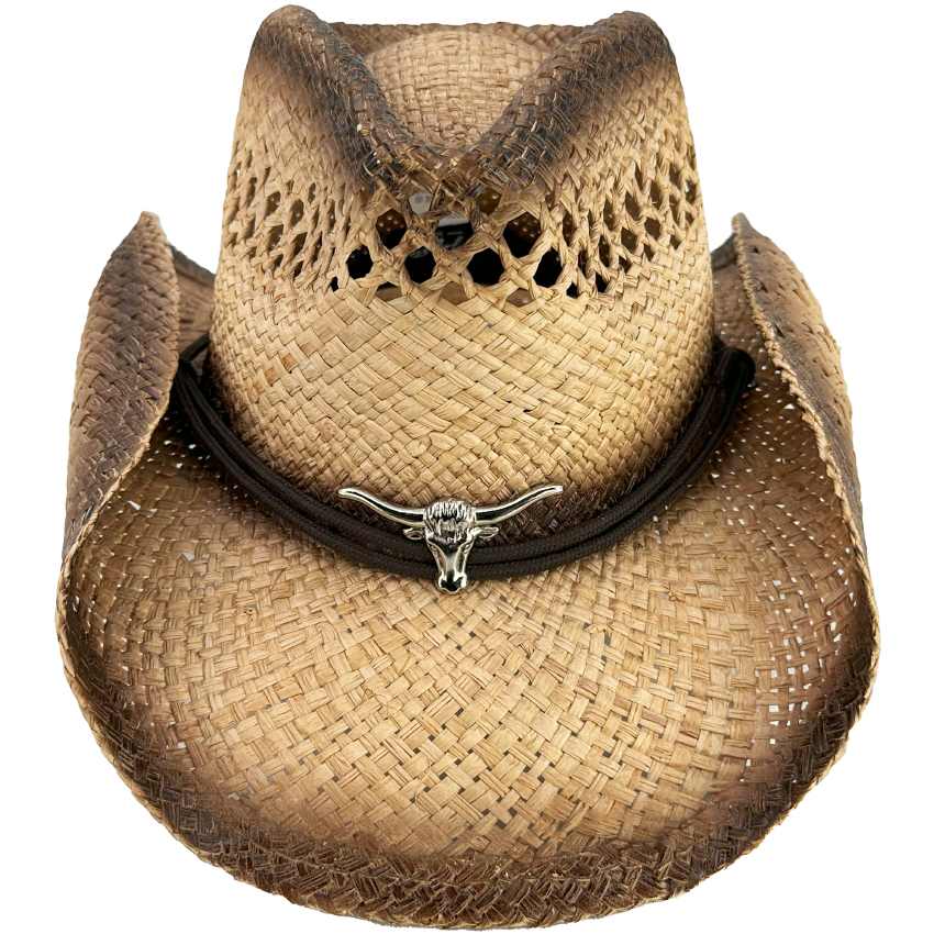 Raffia STRAW Western Cowboy HATs with Bull Buckle and Strap - High Quality Breathable Design