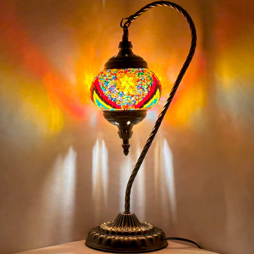 Fire Waves Swan Neck Handmade Turkish Mosaic Lamp - Without Bulb