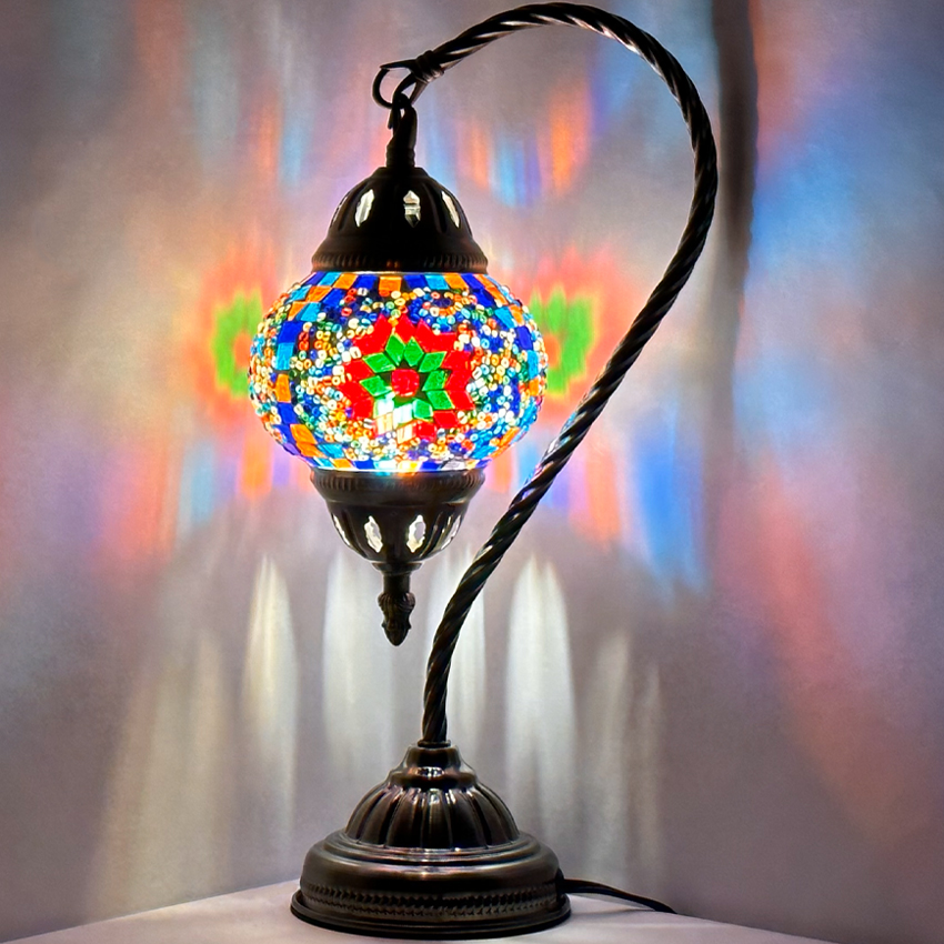 Colorful FLOWER Mosaic Turkish Lamps with Swan Neck Style - Without Bulb