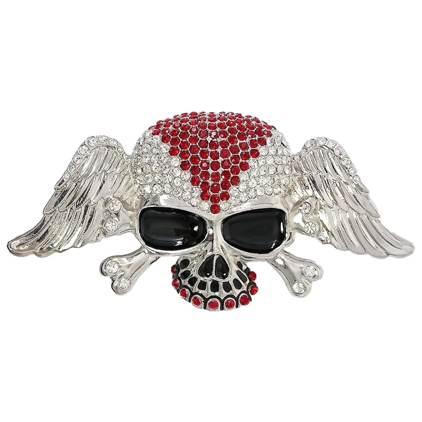 Red RHINESTONE Skull Belt Buckle