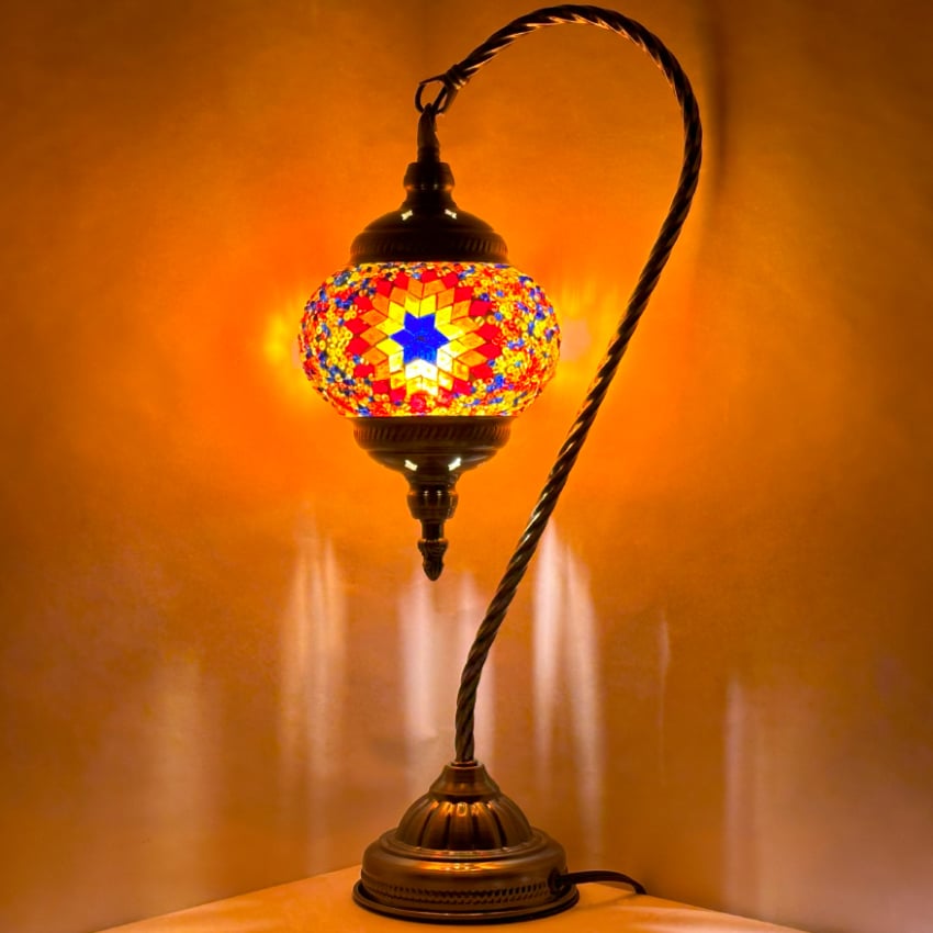 Red Star Handmade Mosaic LAMP with Goose Neck Style - Without Bulb