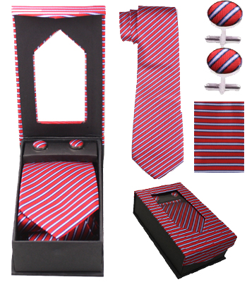 Red and White Striped Tie Set