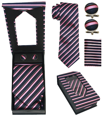 Black and Pink Striped NeckTIE Set