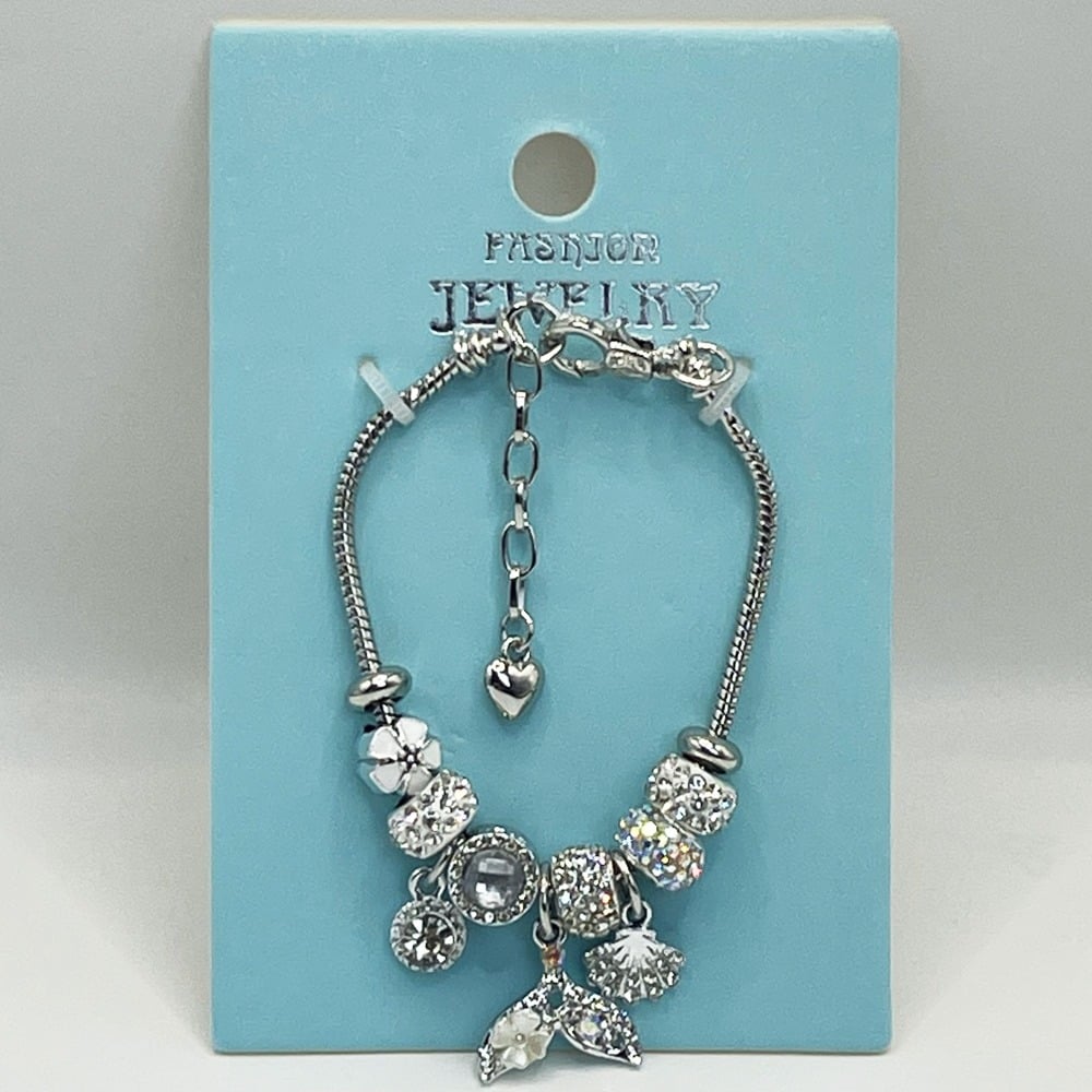 Adjustable Stainless Steel Charm Bracelet with Rhinestone Oceanic Gemstones and BANGLEs