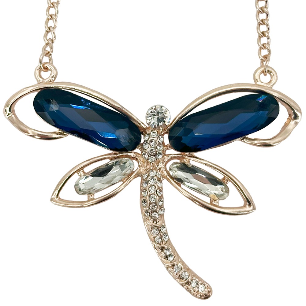 Royal Blue Crystal Flight Dragonfly DIAMOND Pendant Necklaces