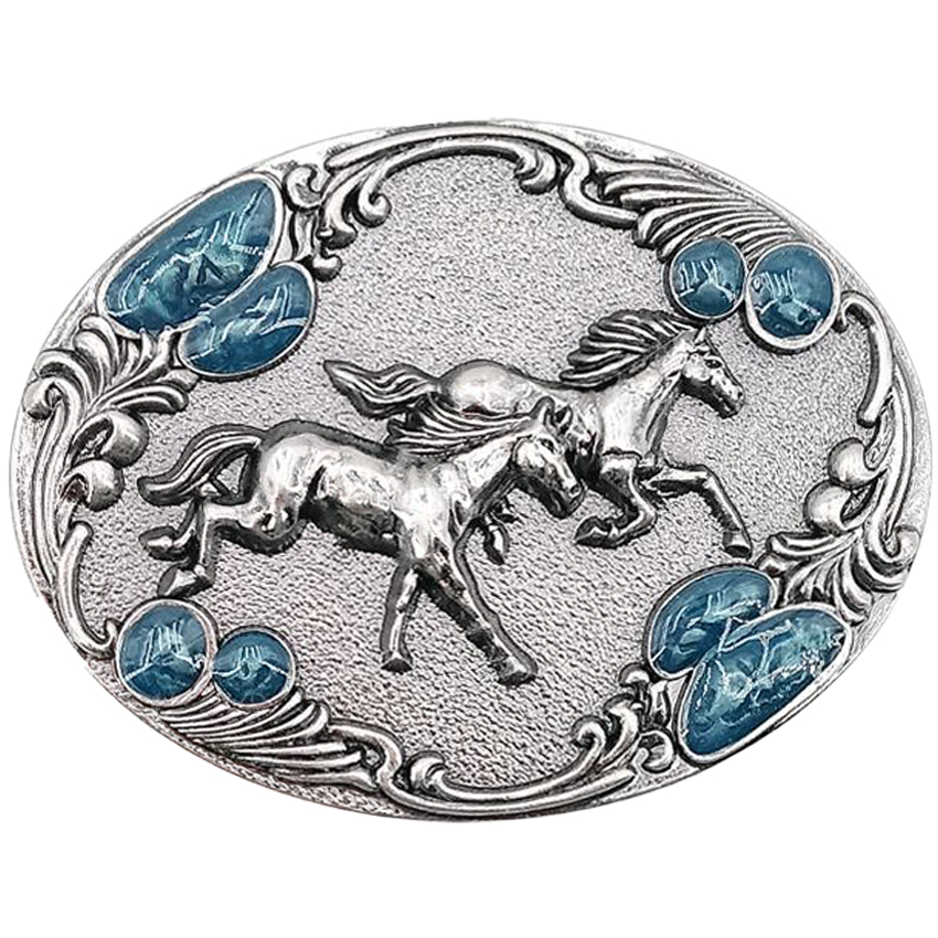 Running Horses Turquoise BEAD Belt Buckle