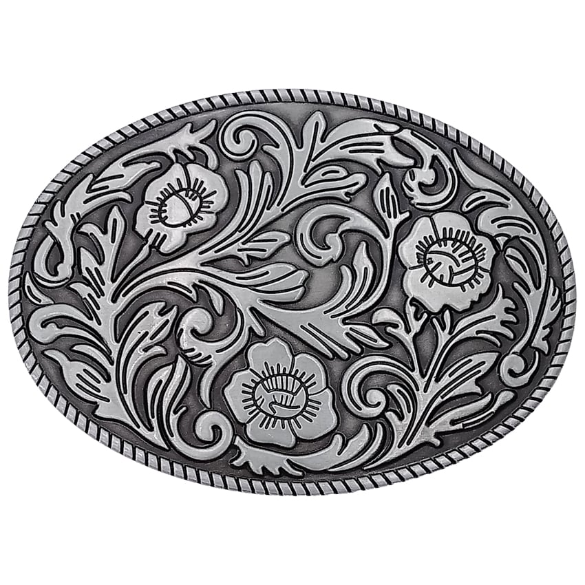 Silver Floral Western BELT BUCKLE