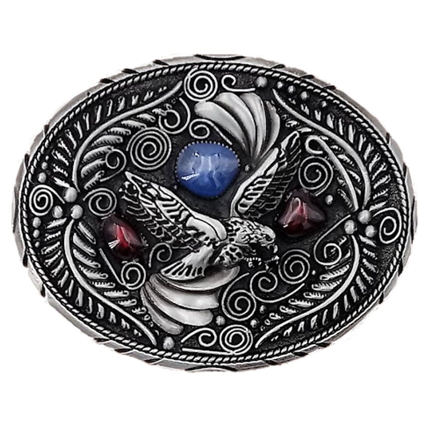 Soaring Eagle Belt Buckle - SILVER Floral Design with Turquoise Beads